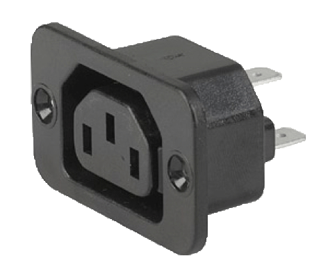 10A C13 IEC screw Mt 6.3QC shuttered (larger face) outlet Black image