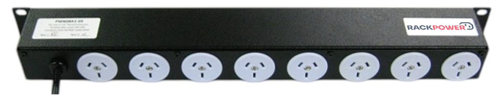 Power strip: 8x 10A 3 pin outlets on rear, Red/Black switches on front, 19″ 1U image