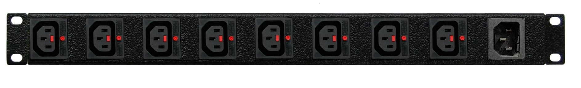 Power strip: 8x 10A C13 IEC-Lock outlets on rear, Red illuminated switches on front, 19″ 1U image