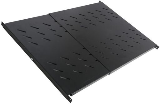 Shelf 19″ 50kg – adjustable depth – Black. 600mm-1000mm, min-max between mounting faces. image